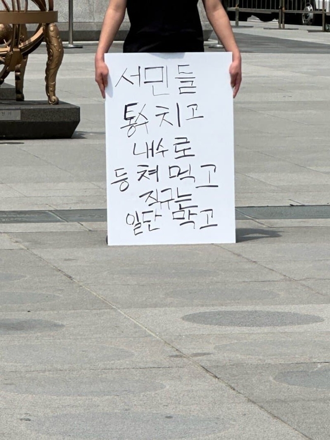 광화문 1인 시위에 나선 한 시민 [사진=인터넷 커뮤니티 발췌]