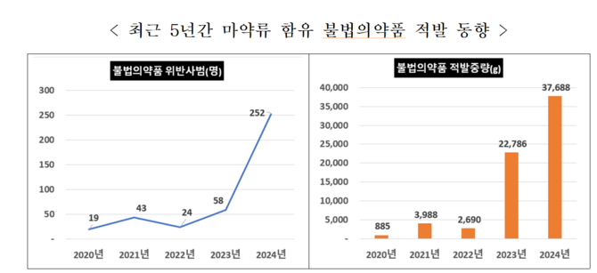 최근 5년간 마약류 함유 불법의약품 적발 현황 [자료=관세청]